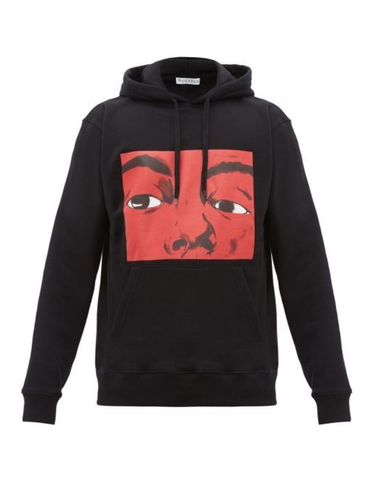 Jw Anderson - Graphic And Text-print Cotton Hooded Sweatshirt - Mens - Black Red