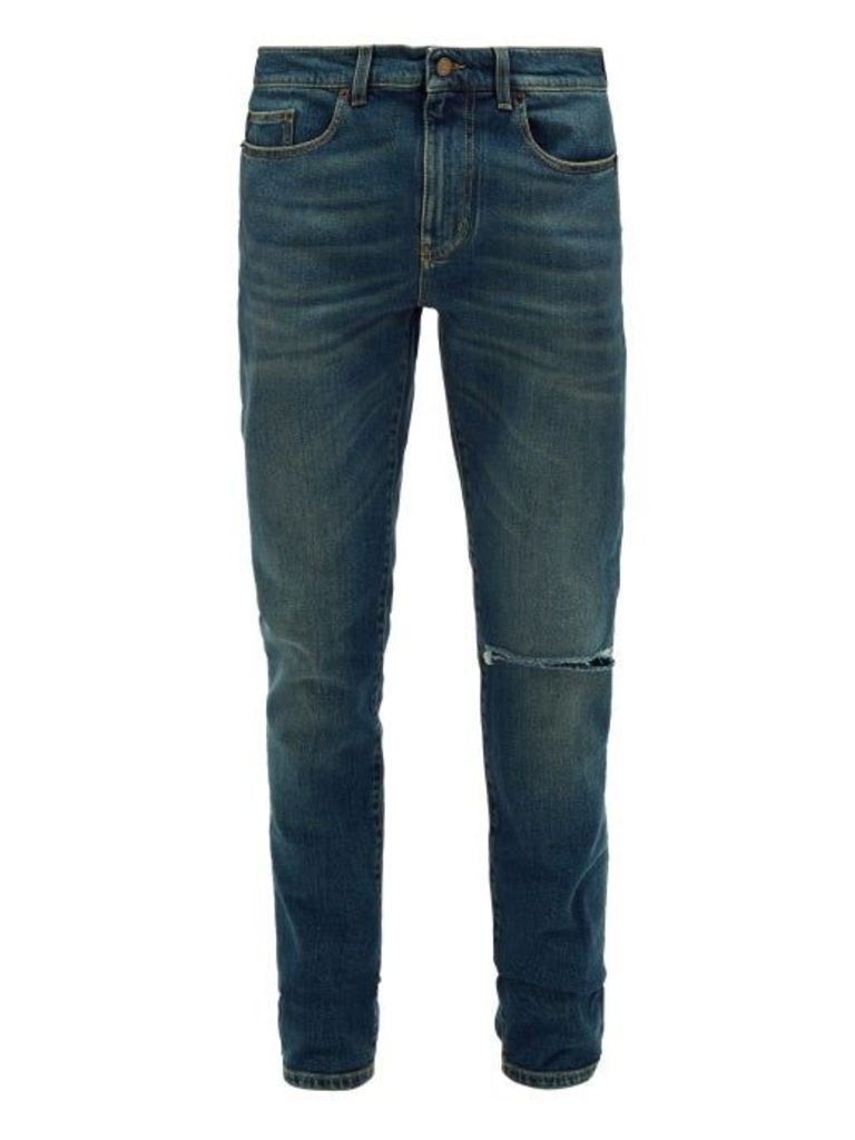 Saint Laurent - Ripped Slim-leg Jeans - Mens - Dark Blue
