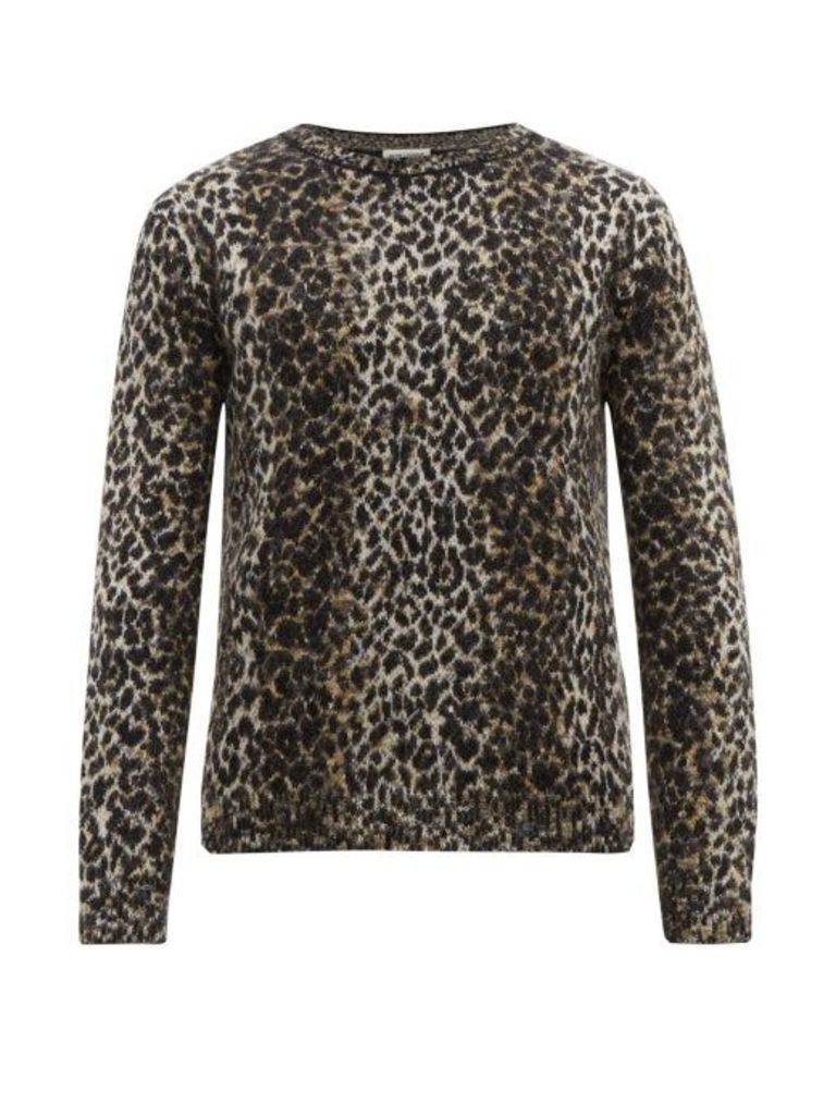 Saint Laurent - Leopard-jacquard Wool-blend Sweater - Mens - Brown Multi