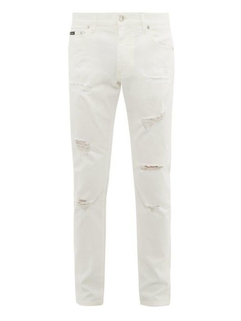 Dolce & Gabbana - Distressed Slim-leg Jeans - Mens - White