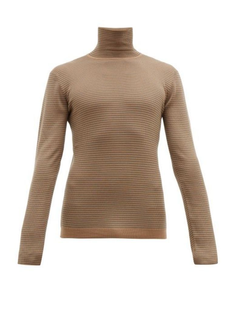 Rochas - Striped Roll-neck Wool Sweater - Mens - Beige