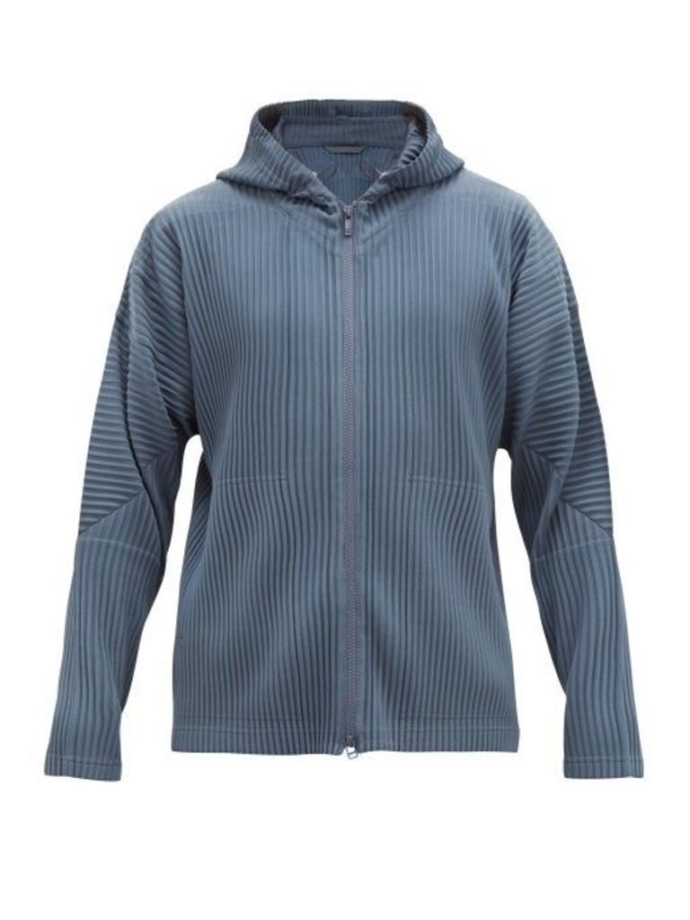 Homme Plissé Issey Miyake - Zip-through Pleated Hooded Sweatshirt - Mens - Blue