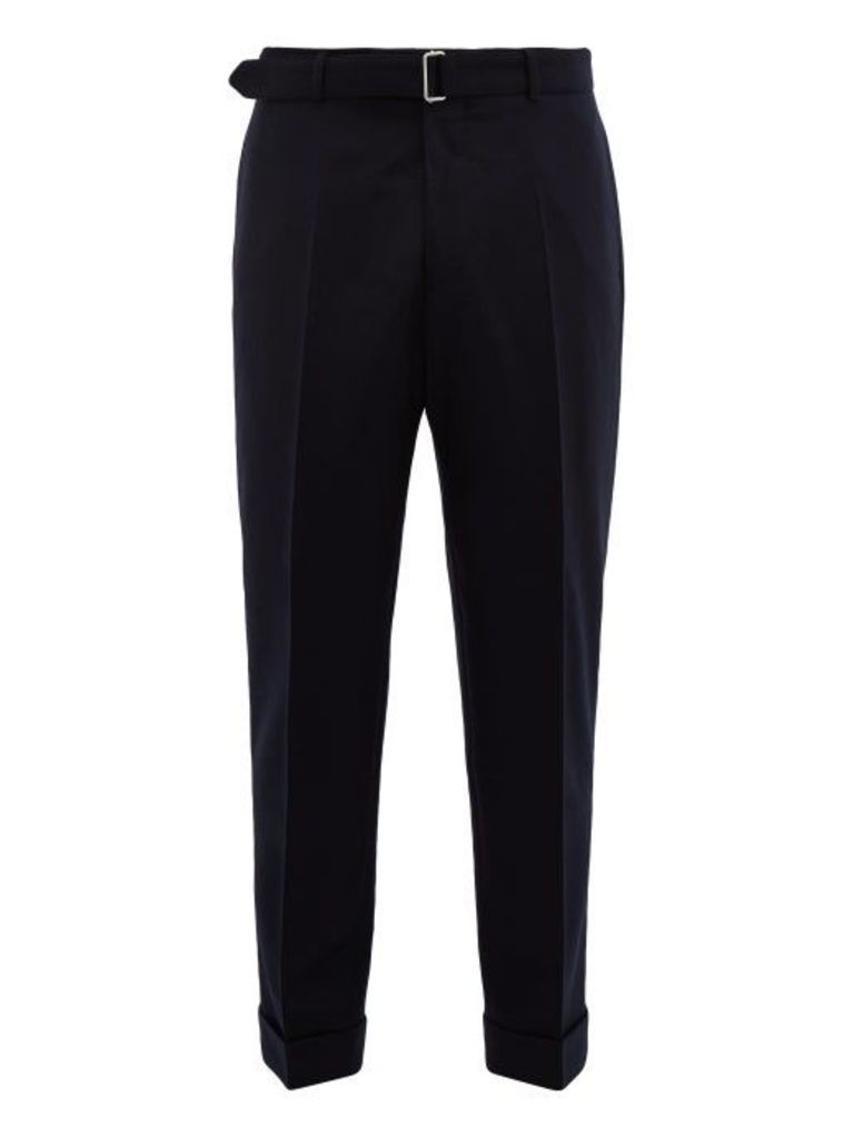Officine Générale - Ollie Belted Turn-up Cuff Wool Trousers - Mens - Navy