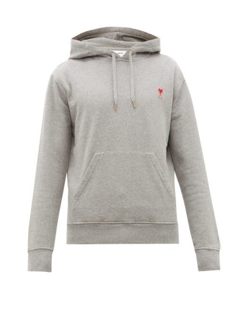 Ami - Logo-appliqué Cotton Hooded Sweatshirt - Mens - Grey