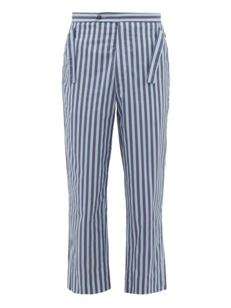 Bode - Striped Side-tie Cotton Trousers - Mens - Blue