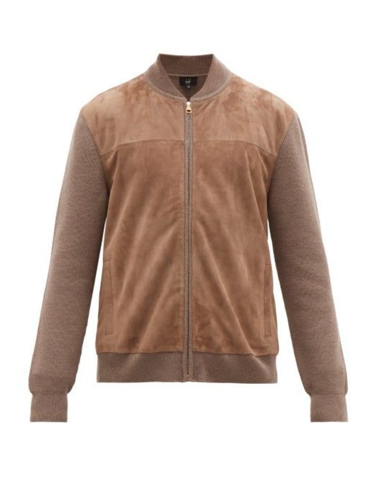 Dunhill - Knitted Sleeve Suede Bomber Jacket - Mens - Beige