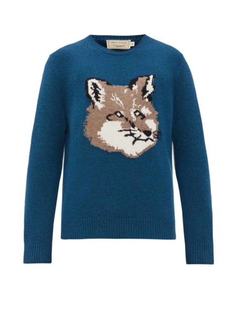 Maison Kitsuné - Fox Head Wool Sweater - Mens - Mid Blue