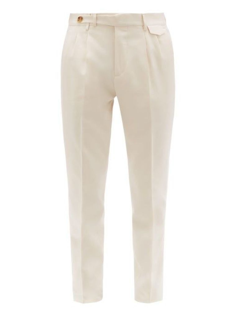 Brunello Cucinelli - Pleated Tapered-leg Wool-blend Twill Trousers - Mens - Cream