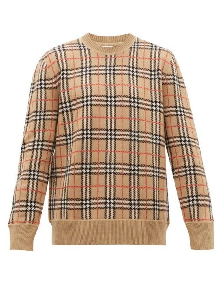 Burberry - Fletcher Check Jacquard Merino Wool Sweater - Mens - Camel