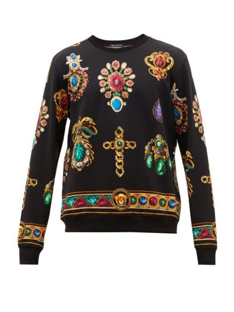 Versace - Jewel-print Cotton-jersey Sweatshirt - Mens - Black Multi