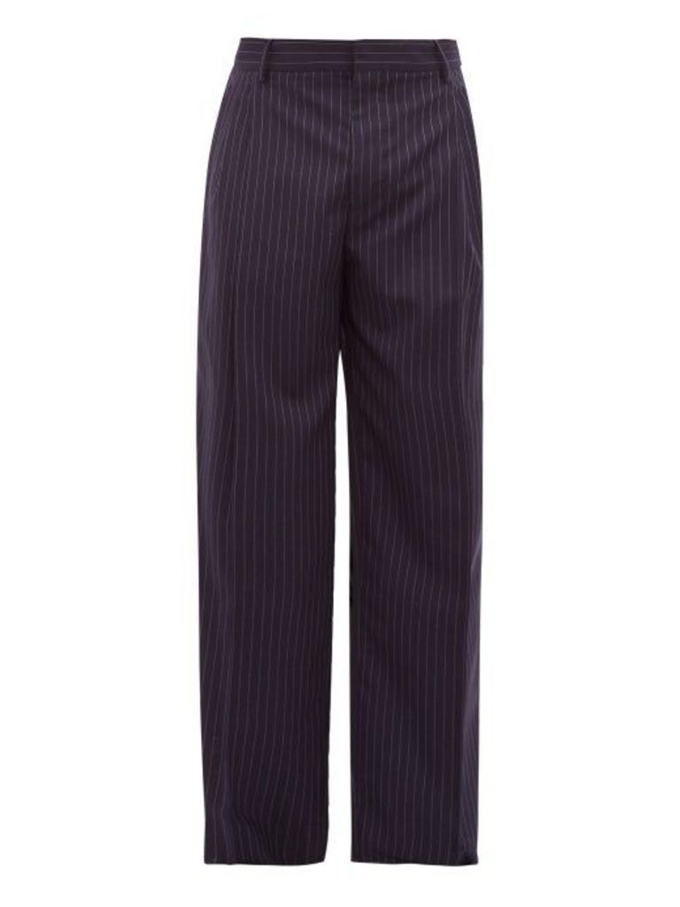 Loewe - Pleated Wide-leg Pinstriped-wool Trousers - Mens - Navy White