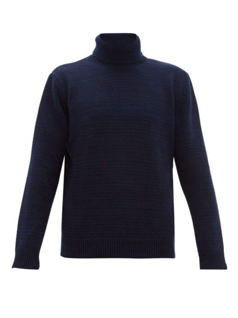 The Gigi - Julien Striped Roll-neck Wool Sweater - Mens - Navy