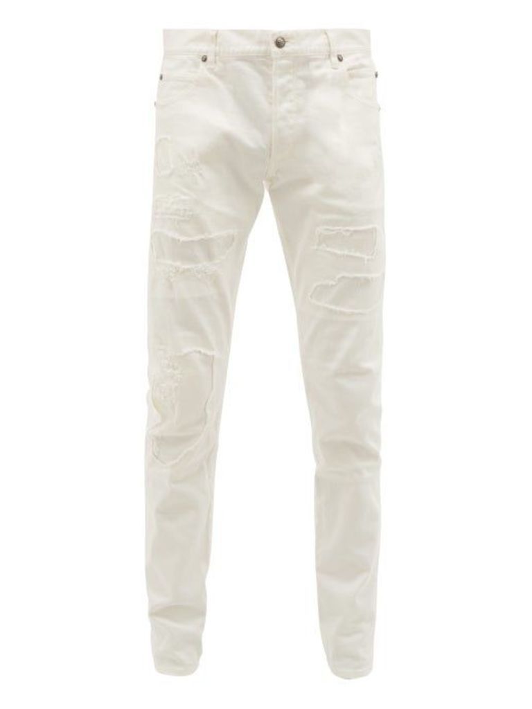 Balmain - Distressed Slim-leg Jeans - Mens - White