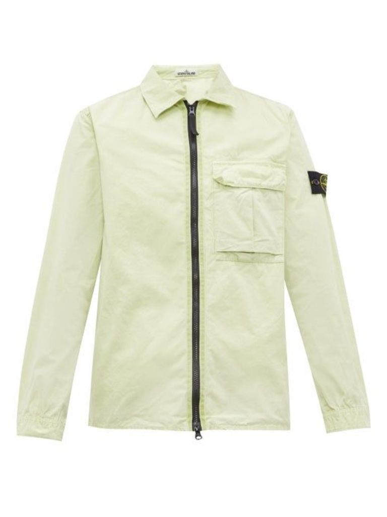 Stone Island - Logo-patch Zip-through Crinkle-cotton Jacket - Mens - Light Green