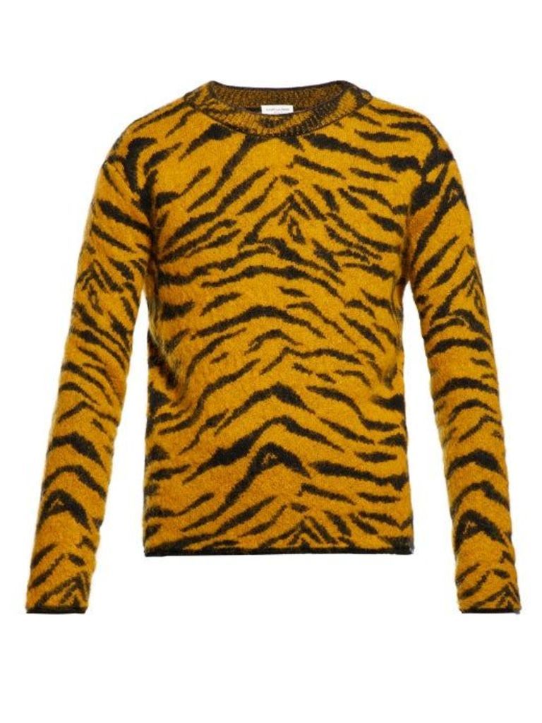 Saint Laurent - Tiger-jacquard Wool-blend Sweater - Mens - Black Yellow