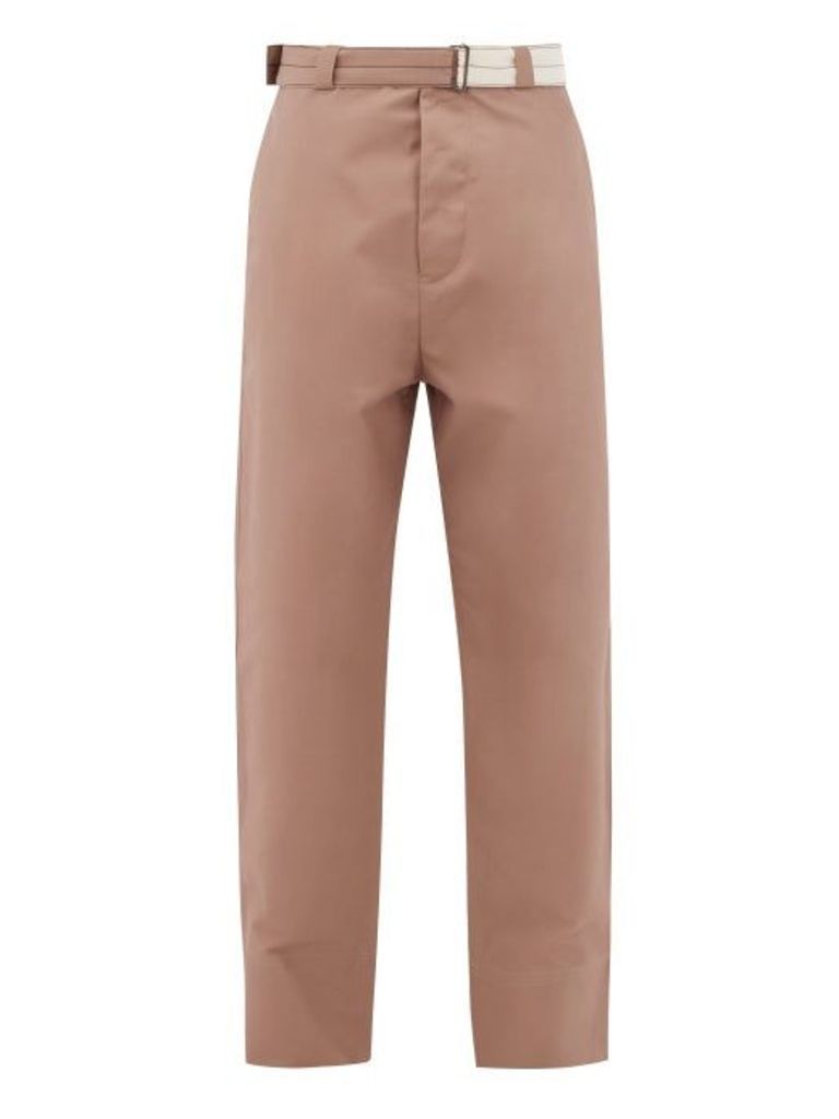 Rochas - Belted Cotton Straight-leg Trousers - Mens - Beige