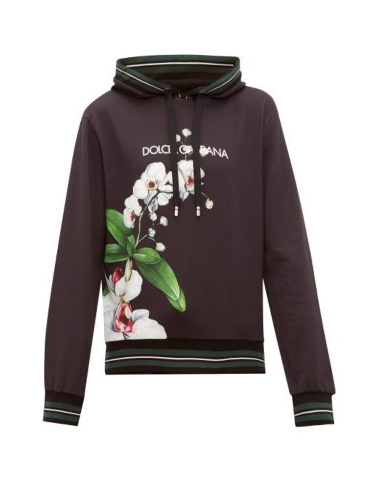Dolce & Gabbana - Orchid-print Logo Cotton Hooded Sweatshirt - Mens - Black