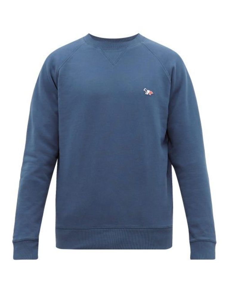 Maison Kitsuné - Tricolor Fox Appliqué Cotton Sweatshirt - Mens - Mid Blue