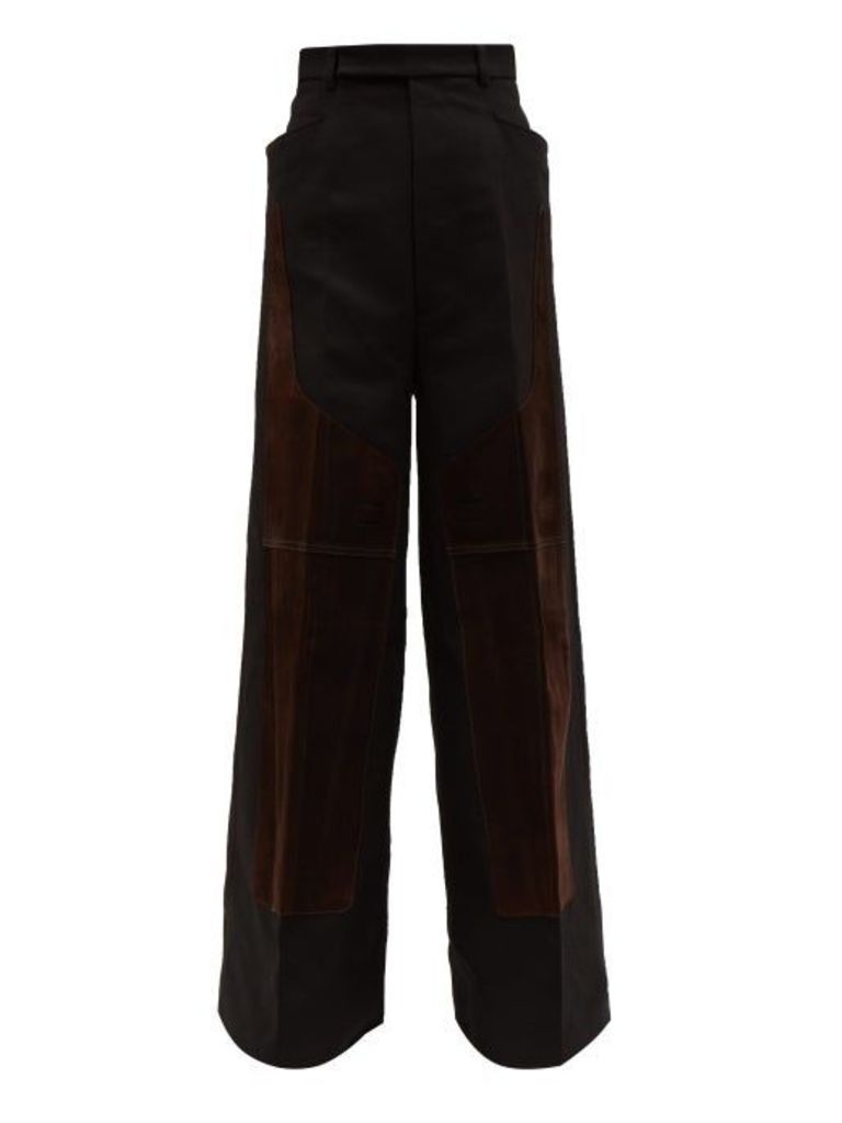 Rick Owens - Oversized Patchworked Cotton-twill Trousers - Mens - Black Brown