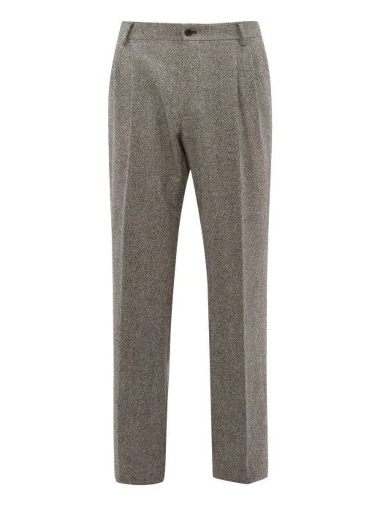 Dolce & Gabbana - High-rise Wool-blend Tweed Trousers - Mens - Grey