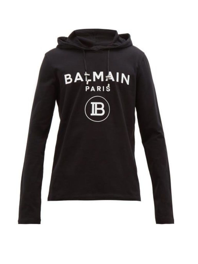 Balmain - Logo-embossed Cotton Hooded Sweatshirt - Mens - Black