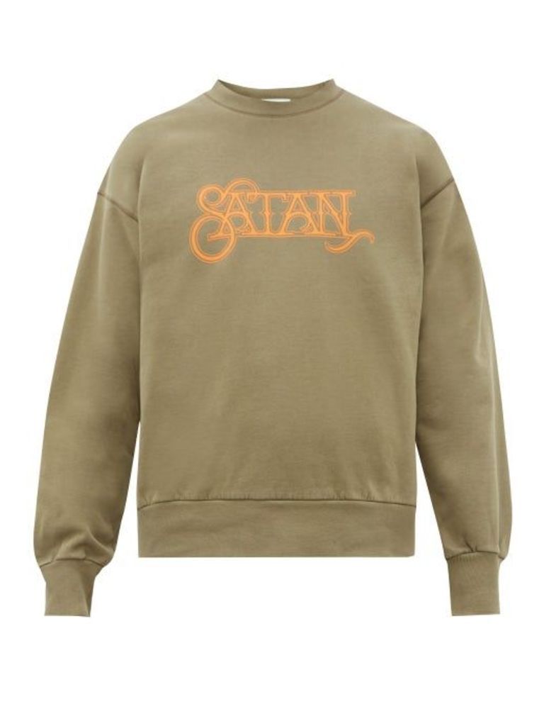 Aries - Satan-print Cotton Sweatshirt - Mens - Green