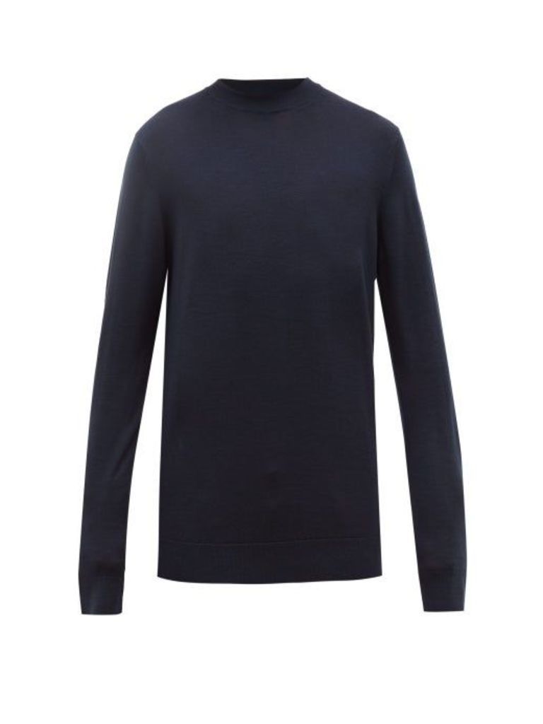 Sunspel - High-neck Merino-wool Sweater - Mens - Navy
