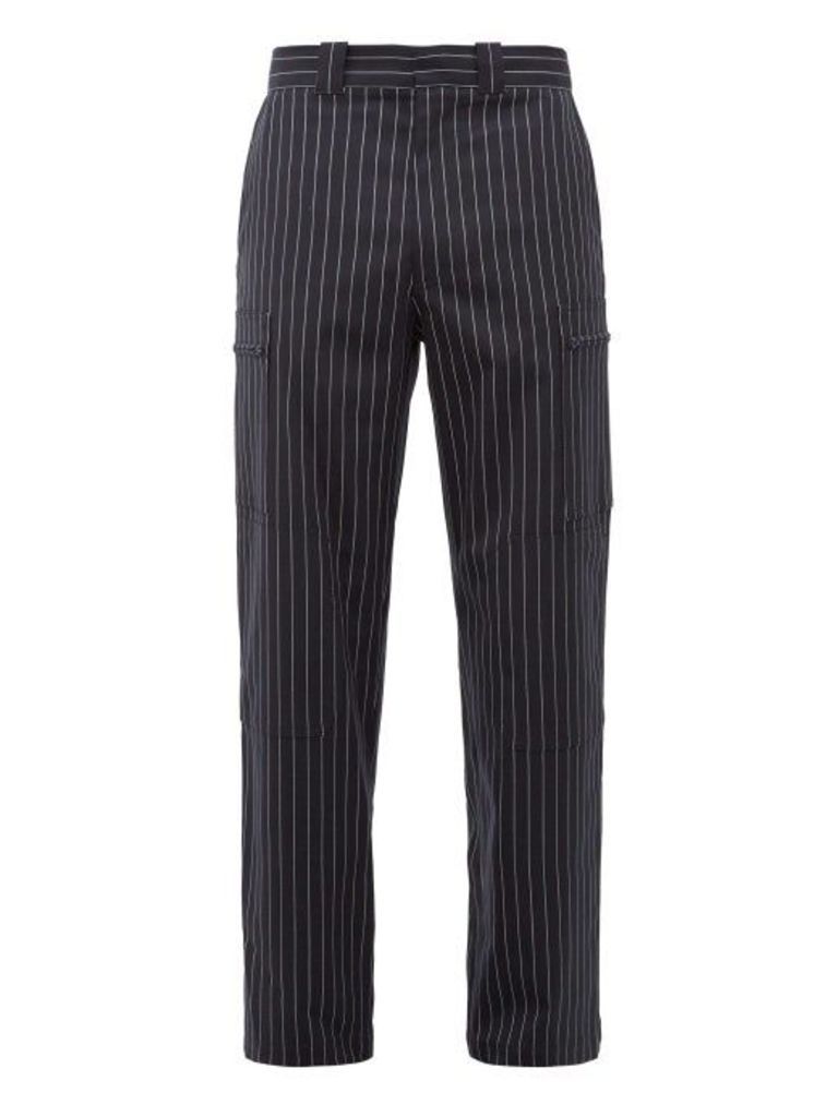 JW Anderson - Zipped-pocket Striped Wool-blend Trousers - Mens - Navy