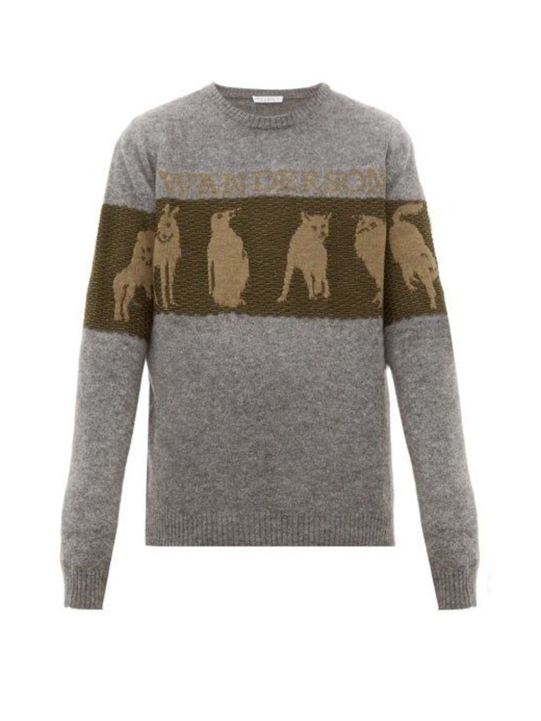 Jw Anderson - Animal-jacquard Wool-blend Sweater - Mens - Grey Multi