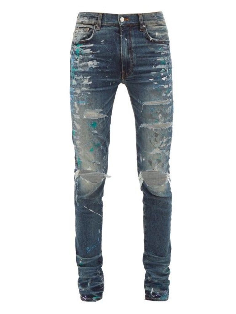 Amiri - Paint Splatter Distressed Slim-leg Jeans - Mens - Indigo