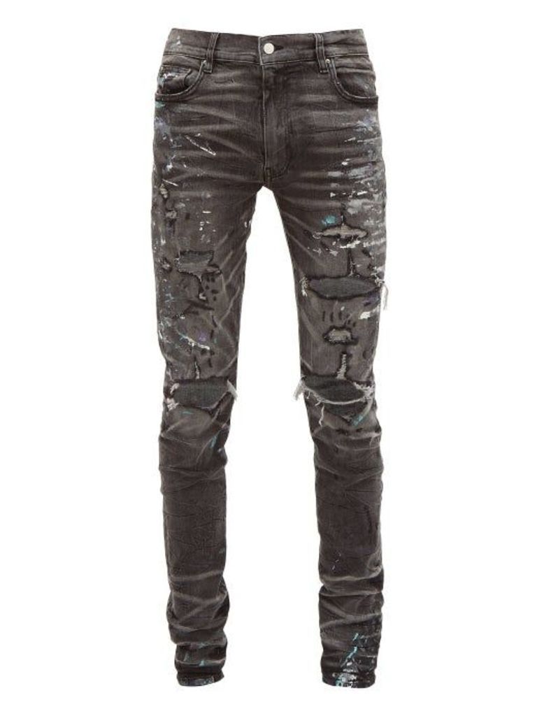 Amiri - Paint Splatter Distressed Slim Leg Jeans - Mens - Grey
