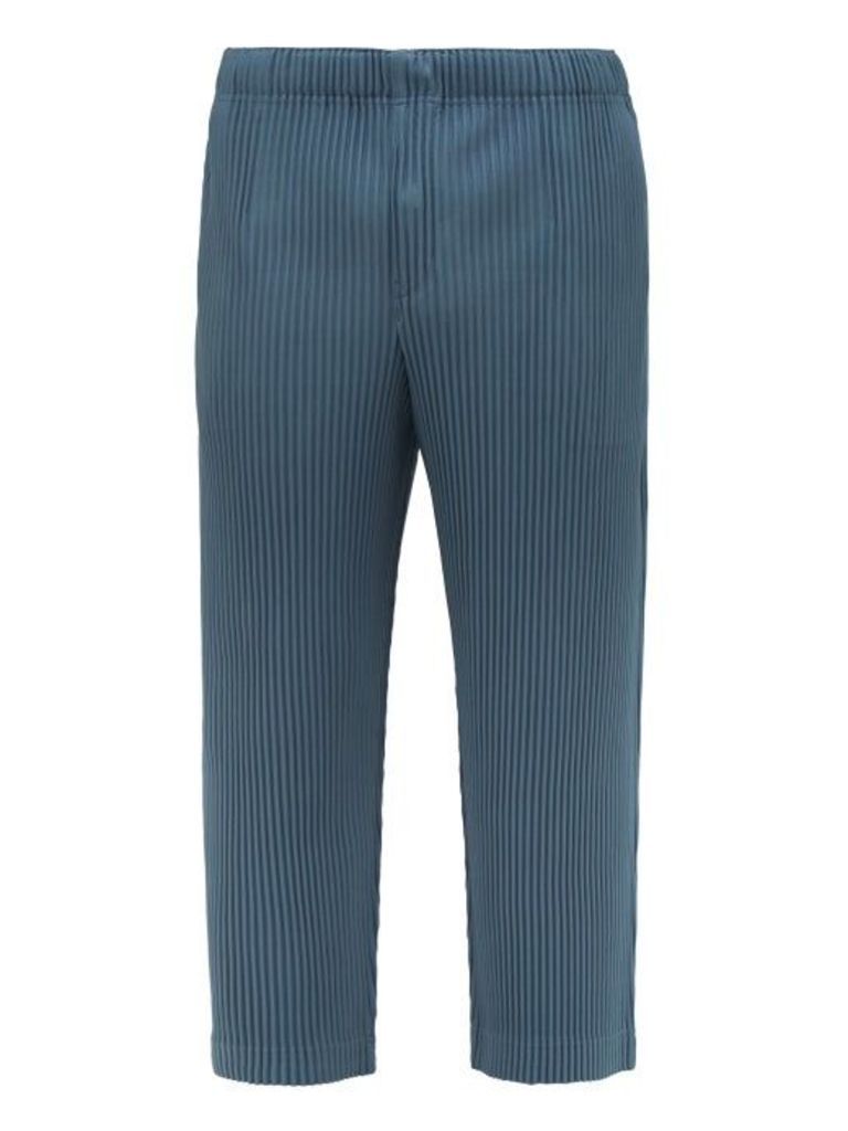 Homme Plissé Issey Miyake - Cropped Leg Pleated Trousers - Mens - Blue