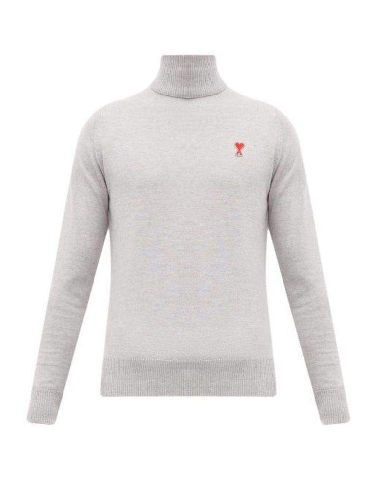 Ami - Logo-embroidered Roll-neck Wool Sweater - Mens - Grey