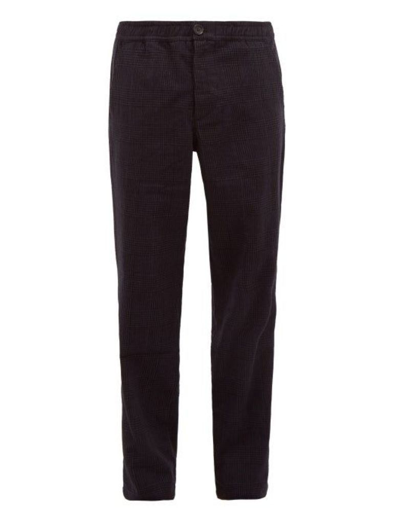 Oliver Spencer - Checked Drawstring Wool-blend Trousers - Mens - Navy