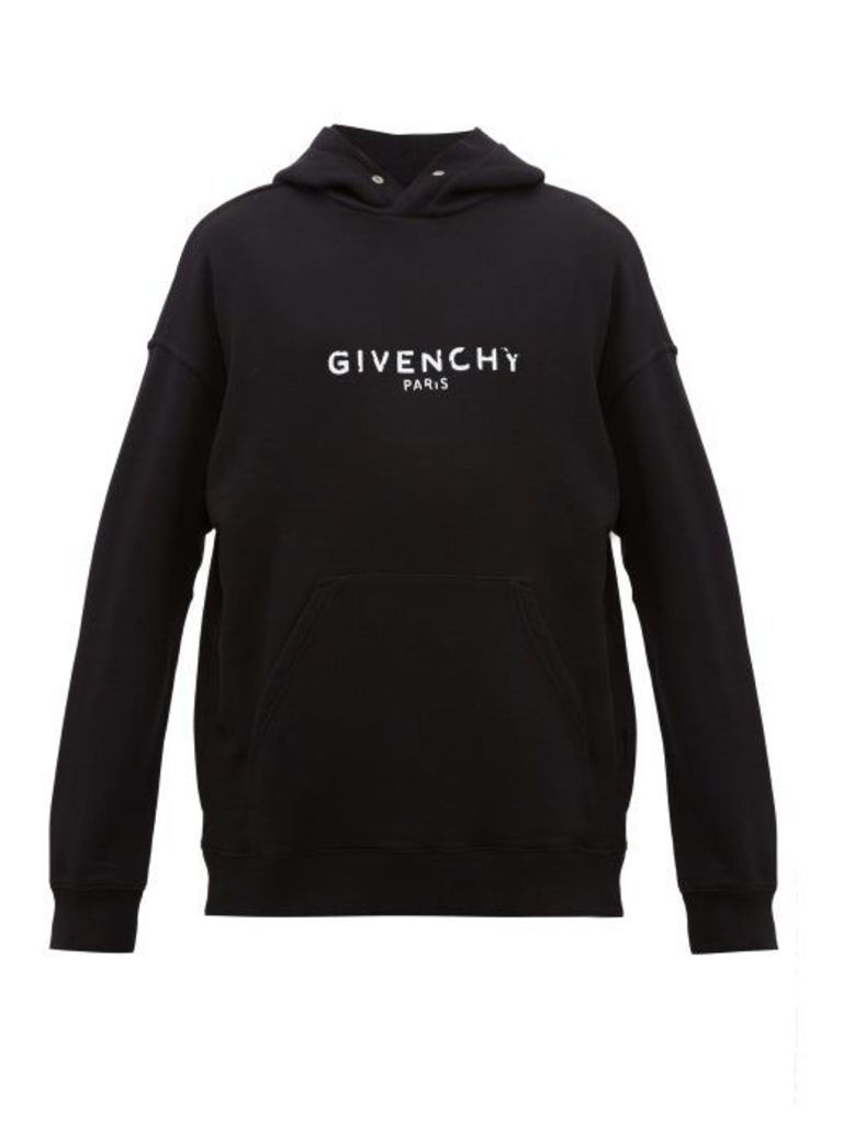 Givenchy - Distressed Logo-print Cotton Hooded Sweatshirt - Mens - Black
