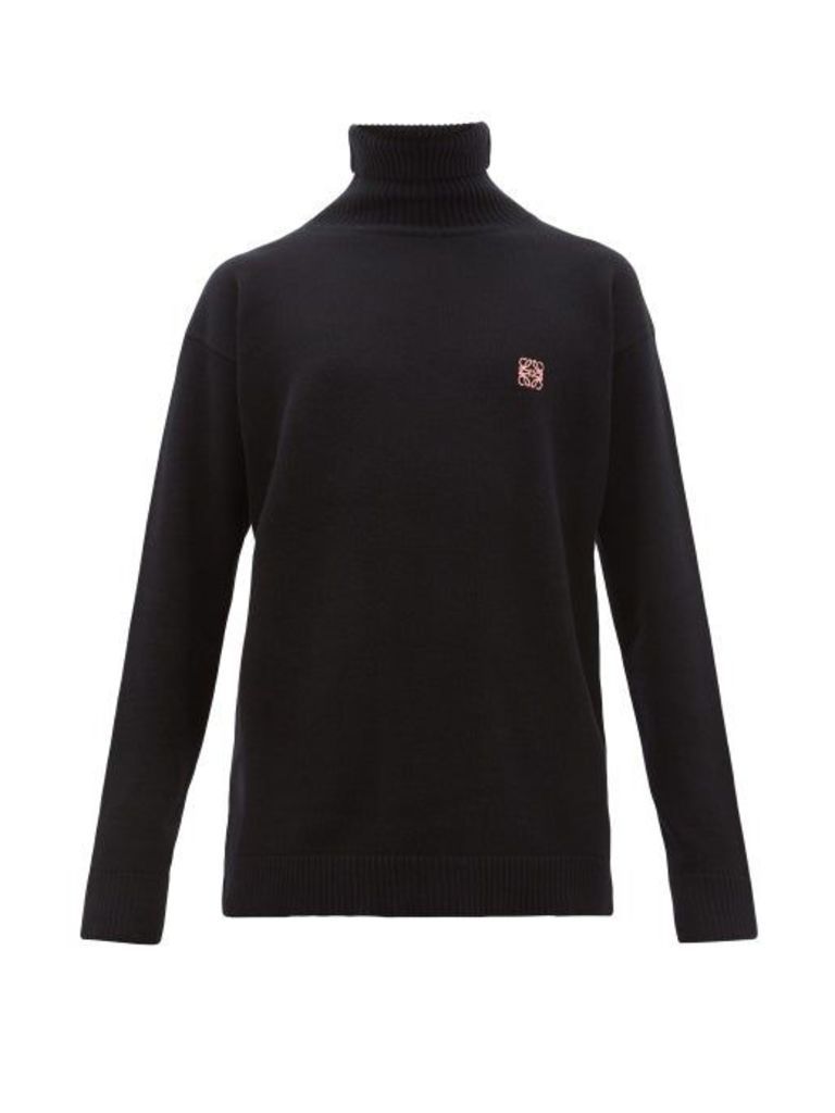 Loewe - Anagram Embroidered Roll Neck Wool Sweater - Mens - Black