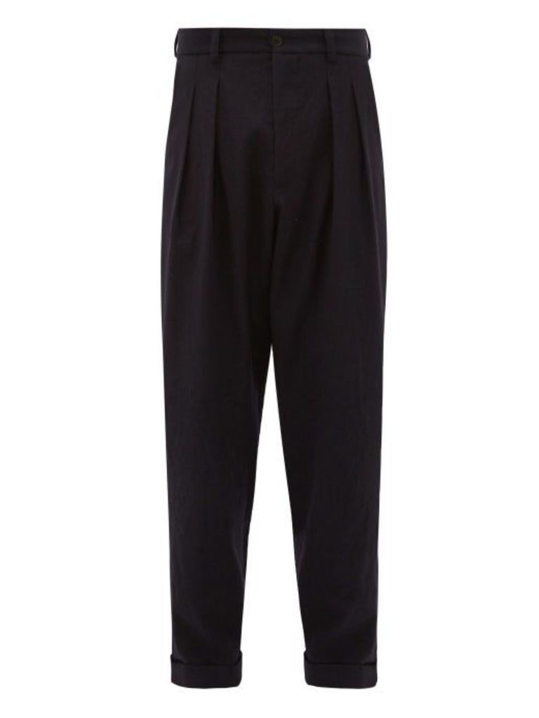 Giorgio Armani - Tapered Double-pleated Virgin Wool Trousers - Mens - Navy