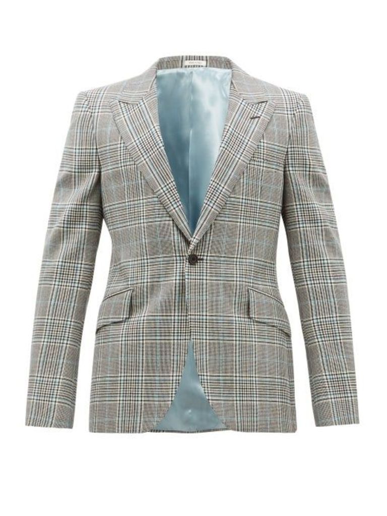 Alexander Mcqueen - Single Breasted Checked Wool Jacket - Mens - Grey Multi
