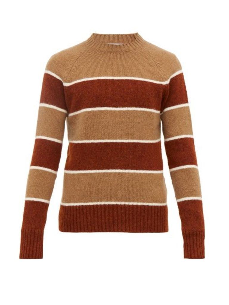 Ami - Striped Knitted Sweater - Mens - Beige