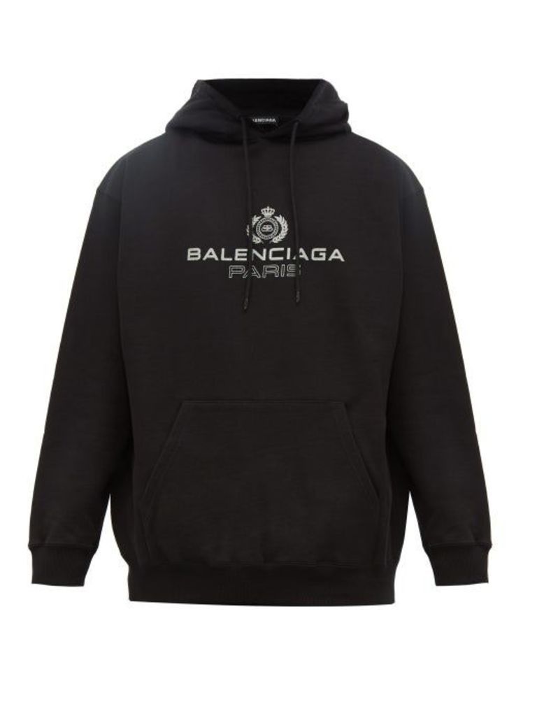 Balenciaga - Crest Logo Print Cotton Hooded Sweatshirt - Mens - Black