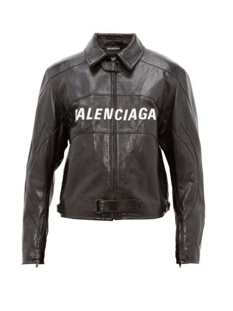 Balenciaga - Oversized Logo Appliqué Leather Biker Jacket - Mens - Black