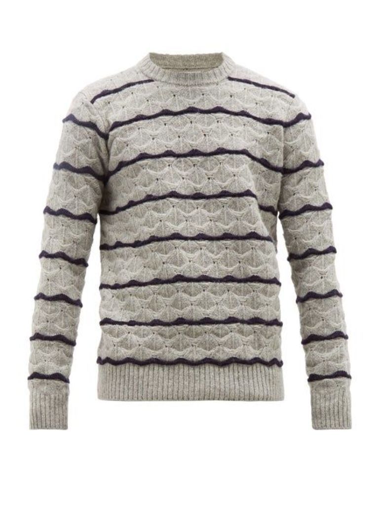 President's - Stripe-jacquard Wave-knit Wool Sweater - Mens - Grey