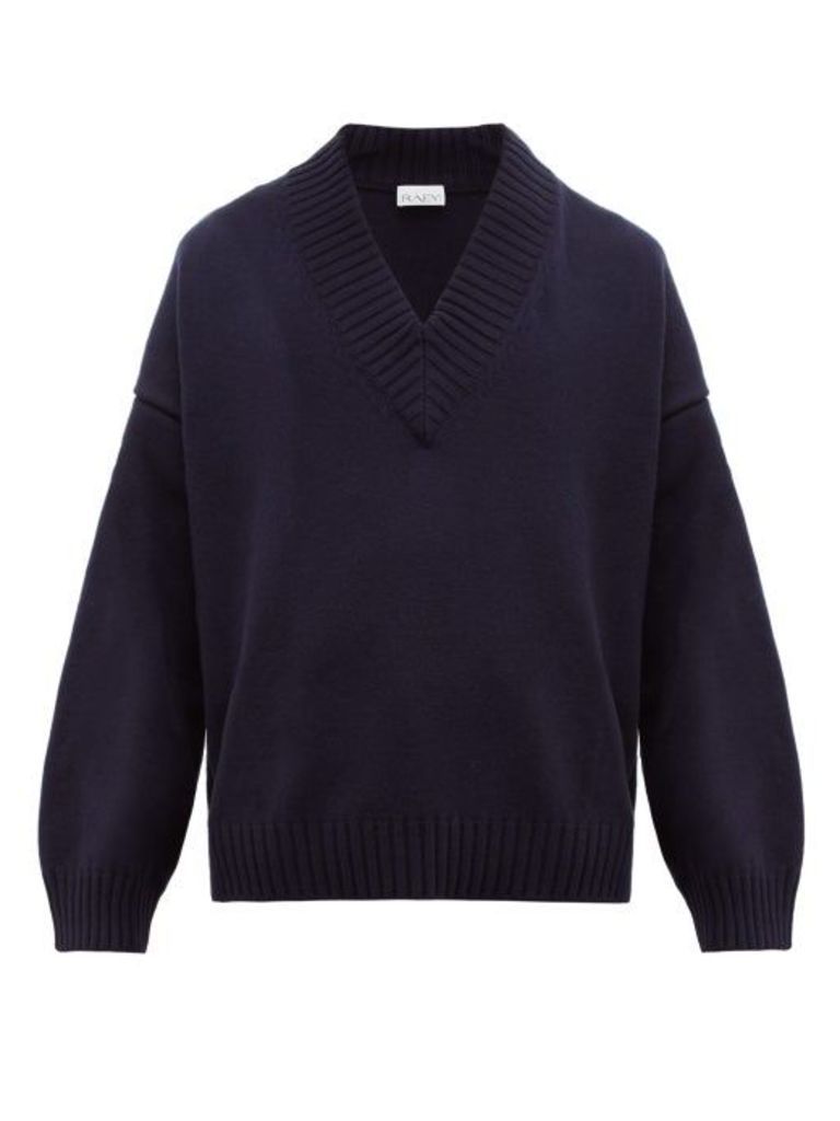 Raey - V-neck Dropped-shoulder Merino-wool Sweater - Mens - Navy