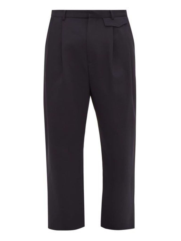 Deveaux - Wyatt Pleated Cropped Satin-back Crepe Trousers - Mens - Navy