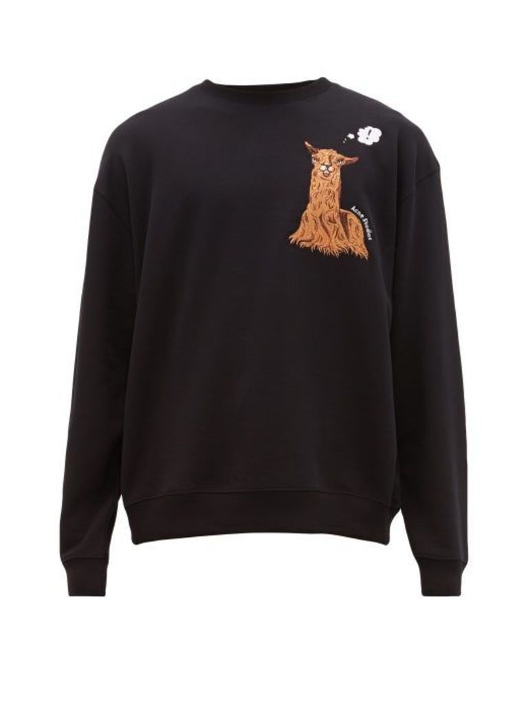 Acne Studios - Forba Llama Embroidered Cotton Jersey Sweatshirt - Mens - Black