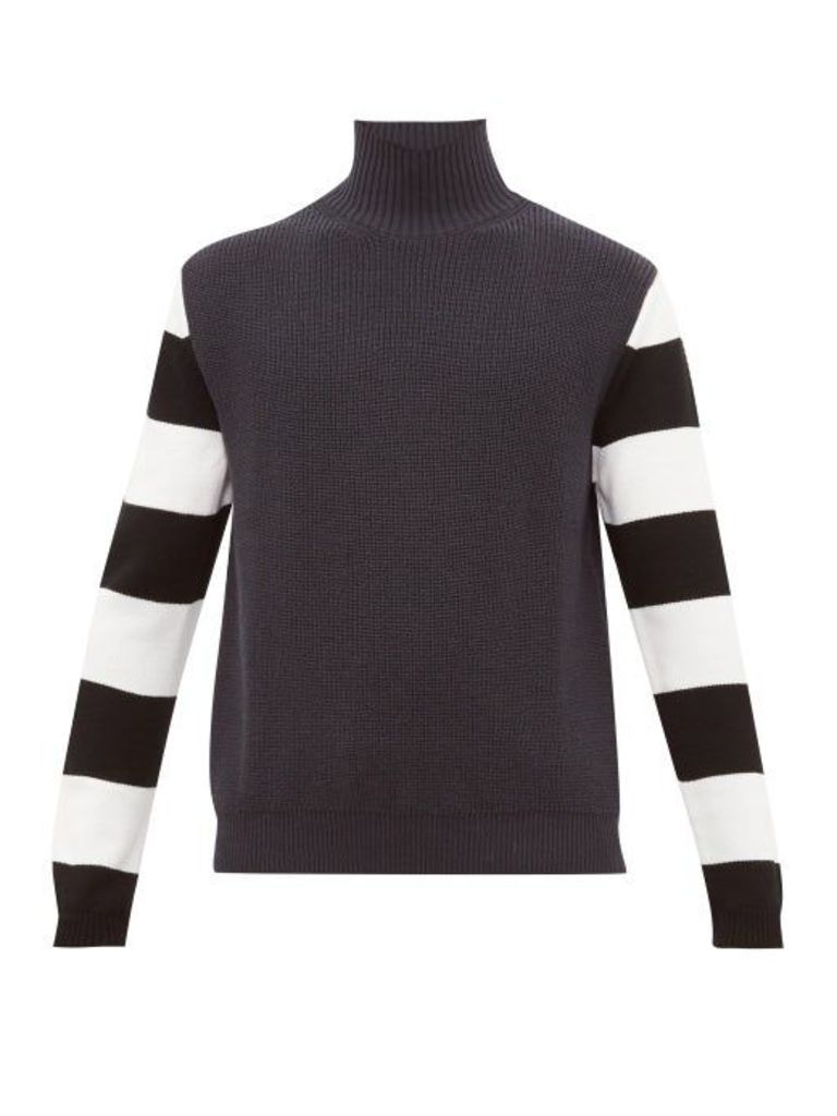 Paul Smith - Striped-sleeve Funnel-neck Wool Sweater - Mens - Grey Multi