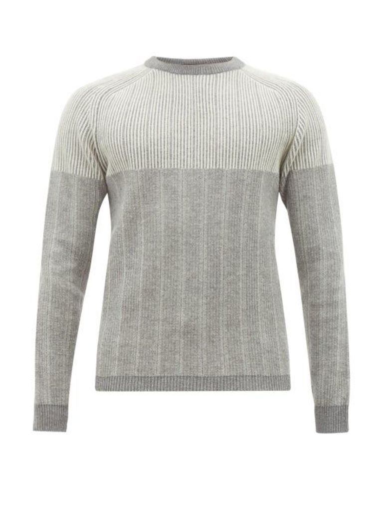 Falke Ess - Striped Ribbed Virgin Wool-blend Sweater - Mens - Grey