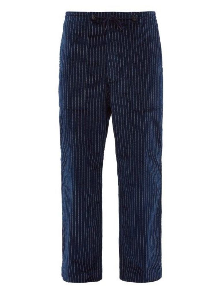 Needles - Chalk-striped Wide-leg Cotton Trousers - Mens - Navy
