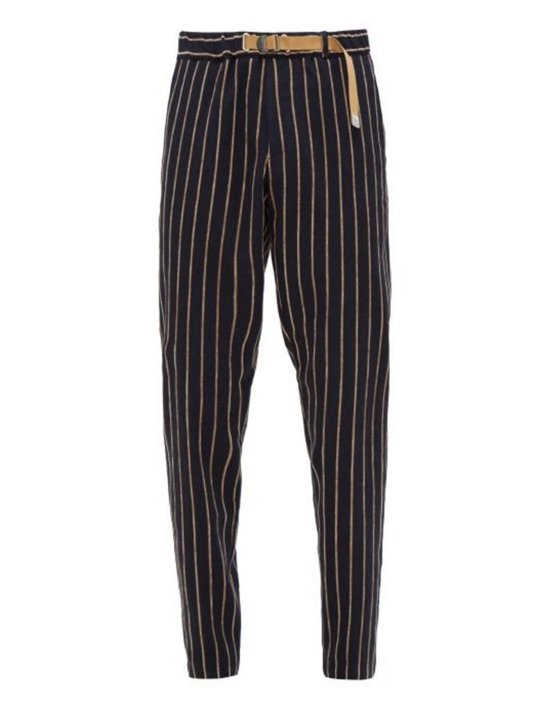 White Sand - Belted Chenille-striped Trousers - Mens - Navy Multi