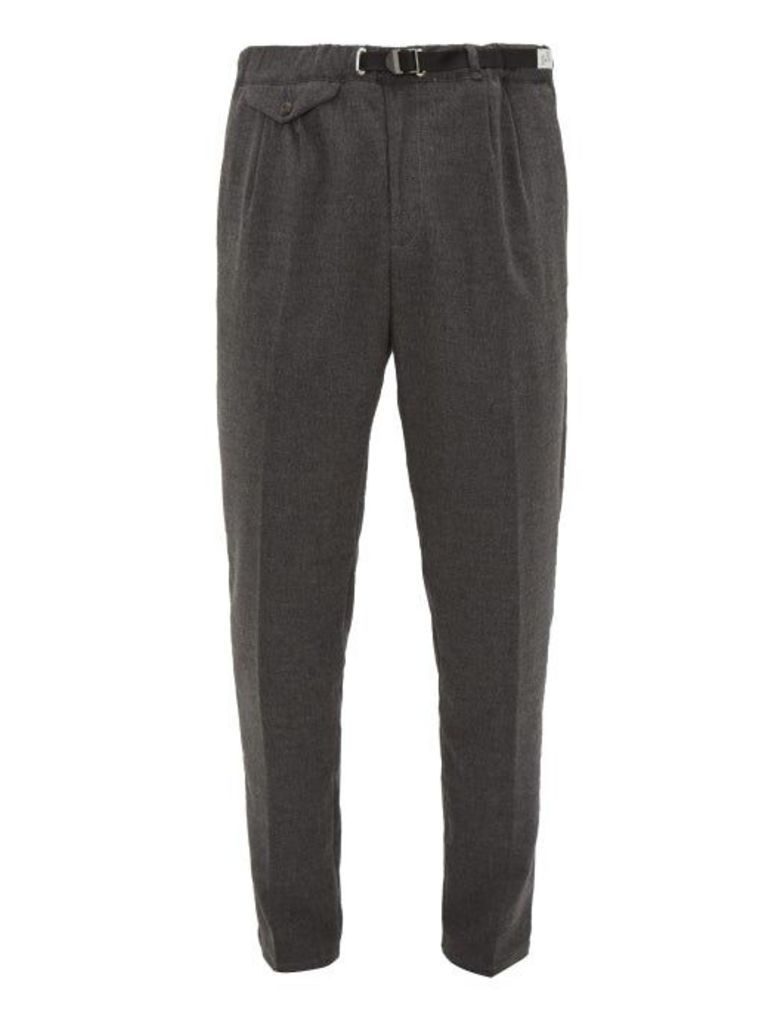 White Sand - Belted Brushed Technical-twill Trousers - Mens - Grey
